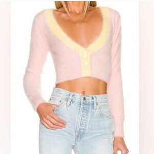 For Love and Lemons Sheila Cropped Cardigan Pink